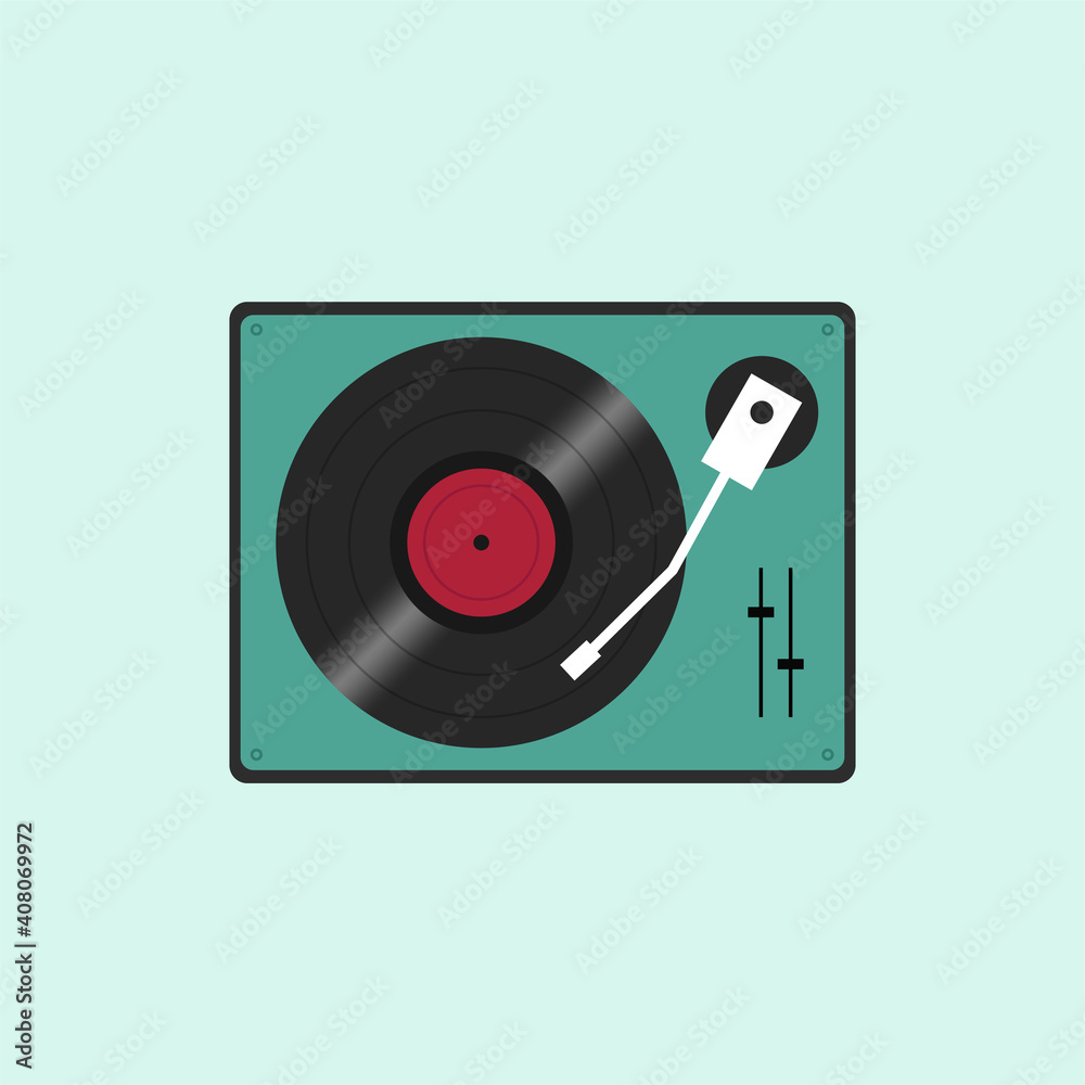Obraz premium Retro record player flat design. Vector Illustration