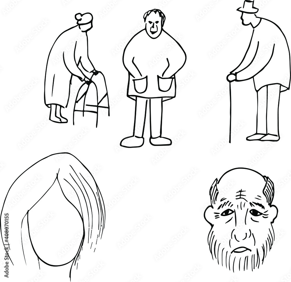 Vector drawing of the elderly. Grandmother and grandfather. Vector drawing of the elderly. Grandmother and grandfather.