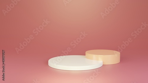 3d rendering. Abstract white geometry two shape on pink background. podium minimalist mock up scene.