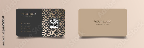 Luxury and elegant golden business card. Design with trendy pattern minimalist print template. Rounded corner mockup design.