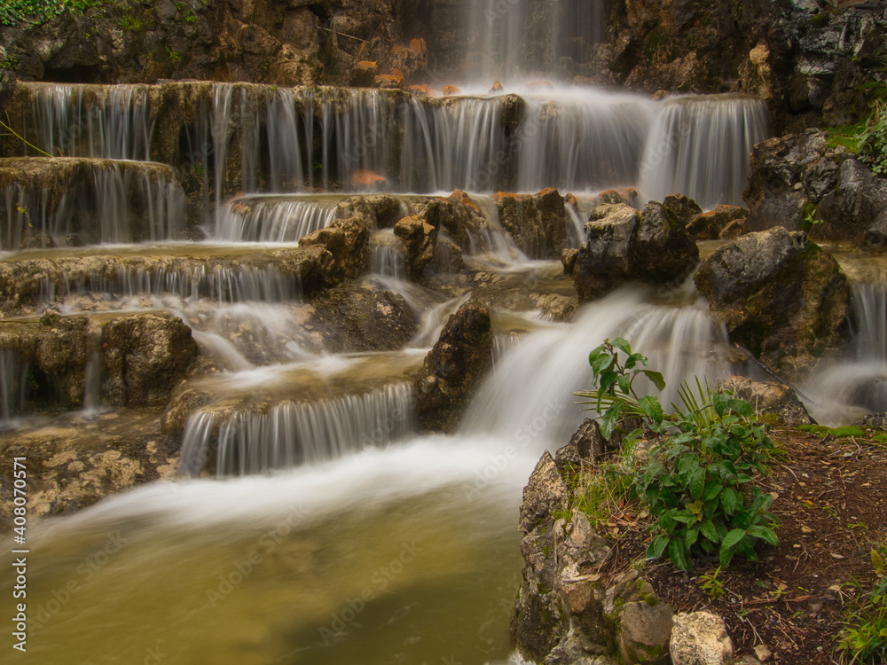 Fototapeta premium Small waterfall in the Di Negro villa park in Genoa