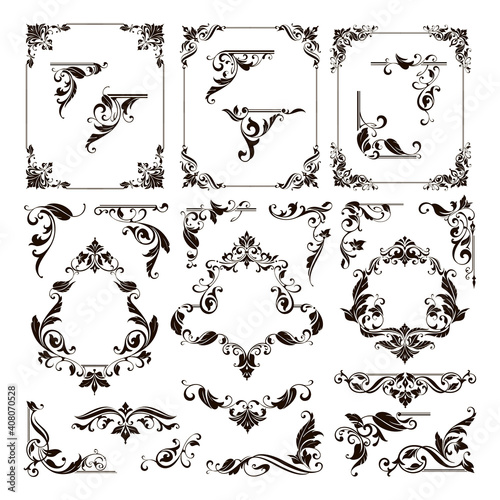 Ornamental design lace borders and corners Vector set art deco floral ornaments elements