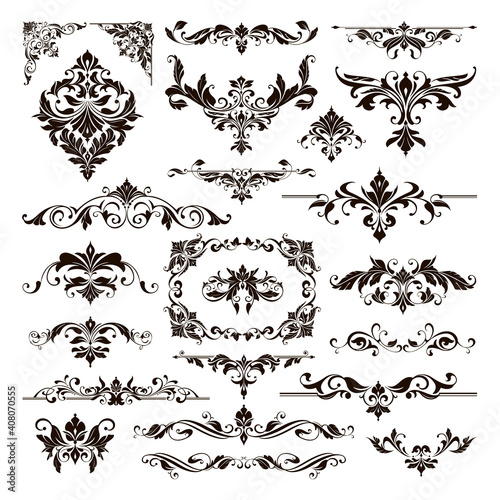 Ornamental design lace borders and corners Vector set art deco floral ornaments elements