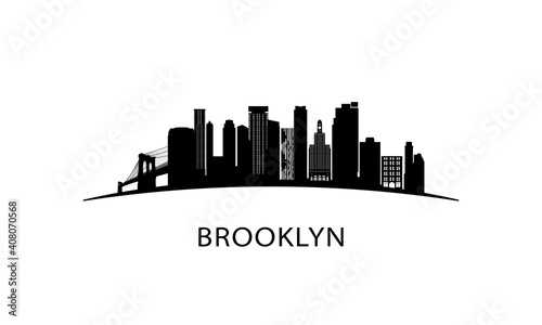 Brooklyn NY city skyline. Black cityscape isolated on white background. Vector banner.