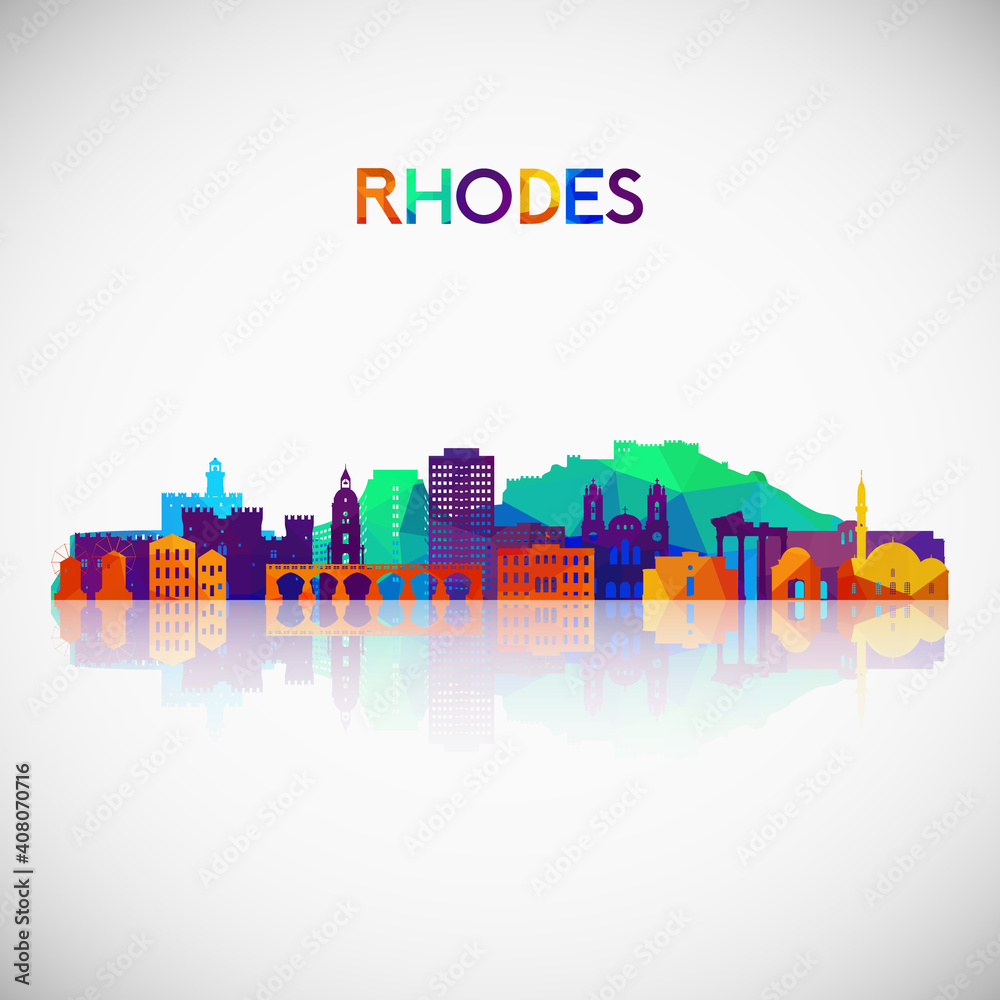 Rhodes skyline silhouette in colorful geometric style. Symbol for your design. Vector illustration.
