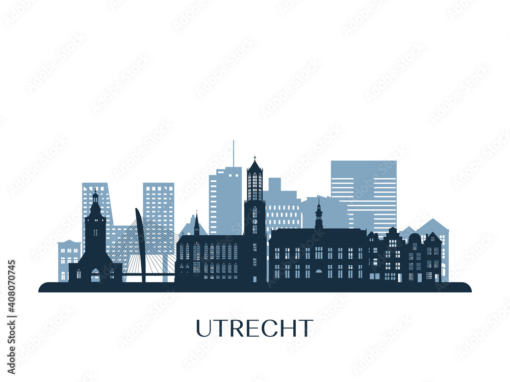 Utrecht skyline, monochrome silhouette. Vector illustration.