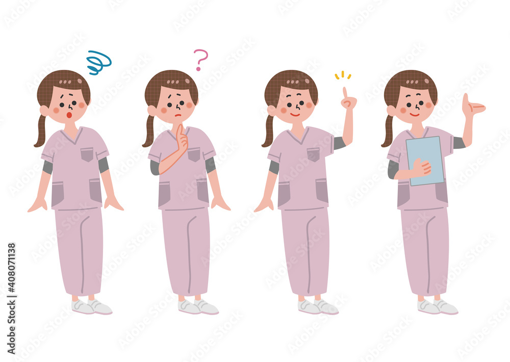 set of various poses of nurse women in pink uniforms_01 set of various poses of nurse women in pink uniforms_01