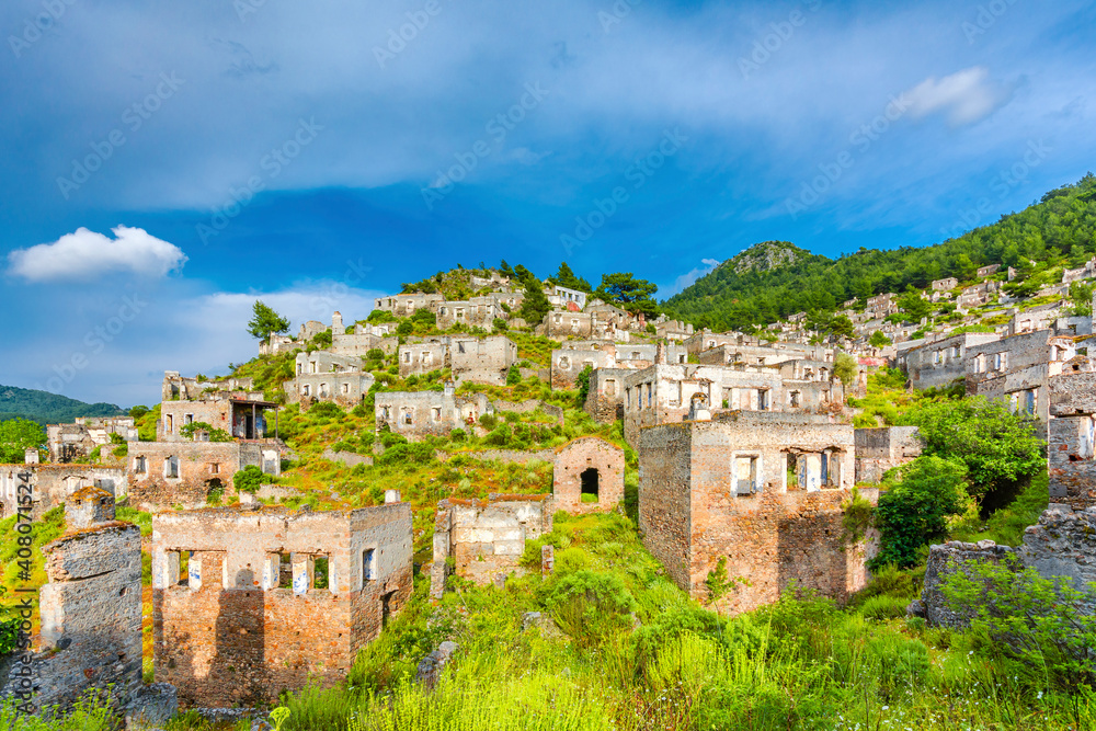 Ruins of Kayakoy in Fethiye District of Turkey