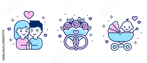 Love wedding family icons