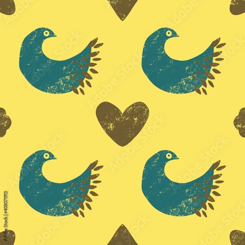 decorative birds on a yellow background  cute wallpaper  ornamental seamless pattern