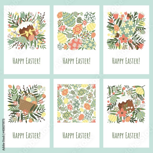 Set of vector cards for Easter day. Happy easter.
