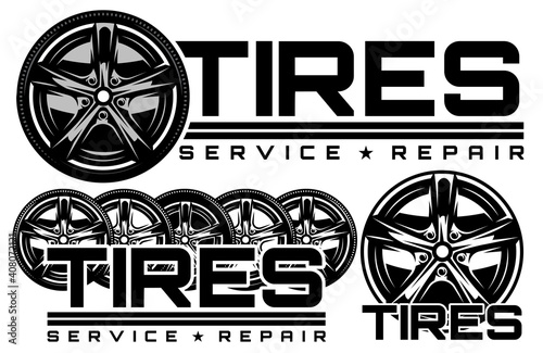 Vector illustration of set of wheel car drive. Vector editable illustration. Template for logo design, corporate style, business card, poster, website