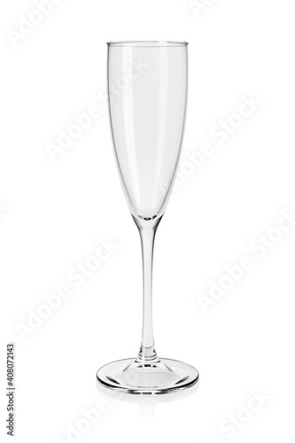 Empty champagne flute isolated on white. 3D rendering.