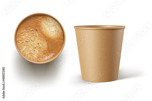 Full brown paper coffee cup isolated on white.