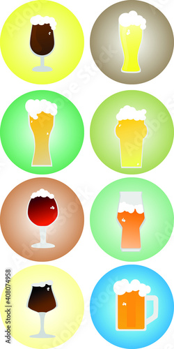 Set of icons with beer glasses
