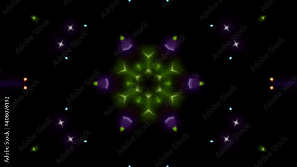 Beautiful abstract kaleidoscope that shines, a radiant light that regulates the subtle movements of the color green with a flower shape, black background Beautiful abstract kaleidoscope that shines, a radiant light that regulates the subtle movements of the color green with a flower shape, black background