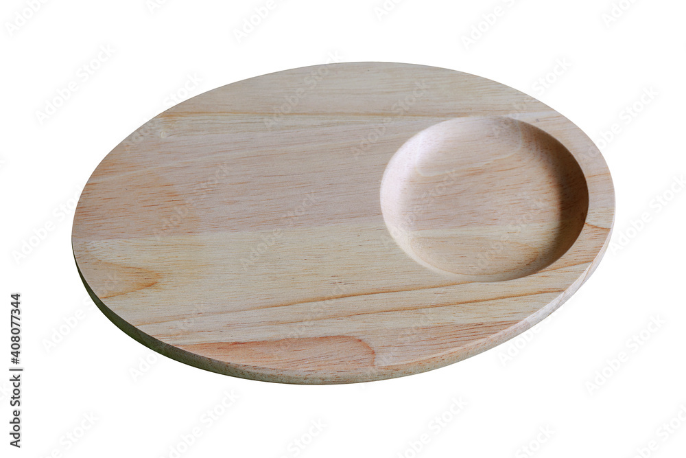 Wooden plate with a place for a glass of water with clipping path Wooden plate with a place for a glass of water with clipping path