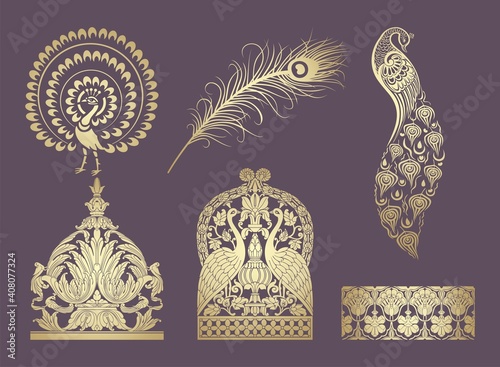 peacock motif designs, textile , Rajasthan, royal India	