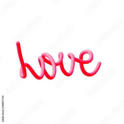 3d effect lettering Love.  Valentine's Day lettering. Postcard. Lettering with the rubber effect.