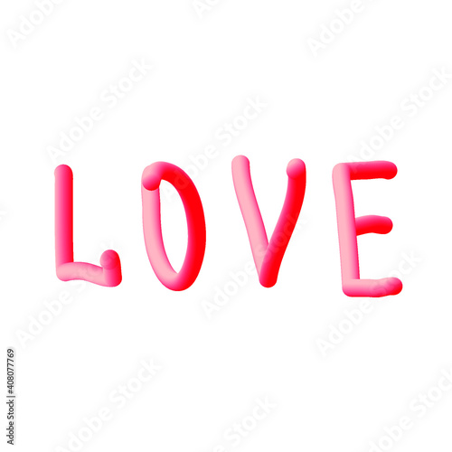3d effect lettering Love.  Valentine's Day lettering. Postcard. Lettering with the rubber effect.