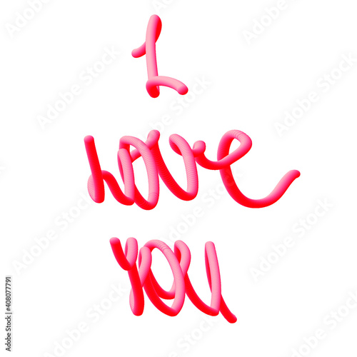 3d effect lettering I Love You.  Valentine's Day lettering. Postcard. Lettering with the rubber effect.