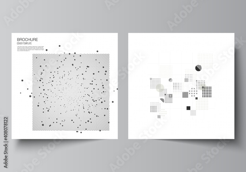 Vector layout of two square covers templates for brochure, flyer, cover design, book design, brochure cover. Abstract technology black color science background. Digital data. High tech concept.