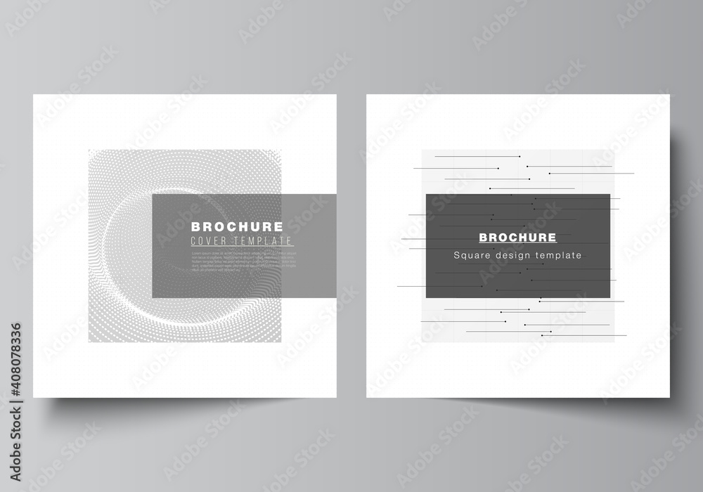Vector layout of two square covers templates for brochure, flyer, cover design, book design, brochure cover. Abstract technology black color science background. Digital data. High tech concept.