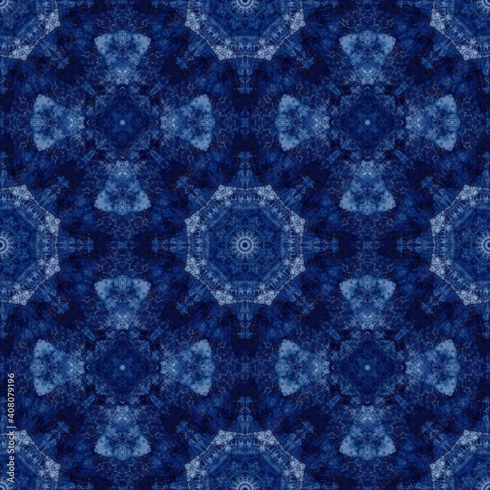 Dark Blue Tile traditional seamless pattern.