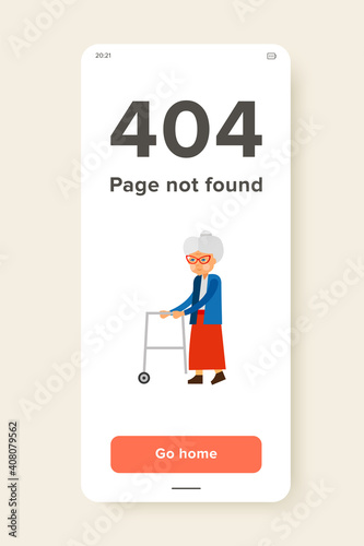 Aging vector icon. Multicolored illustration of elderly woman with rolling walkers