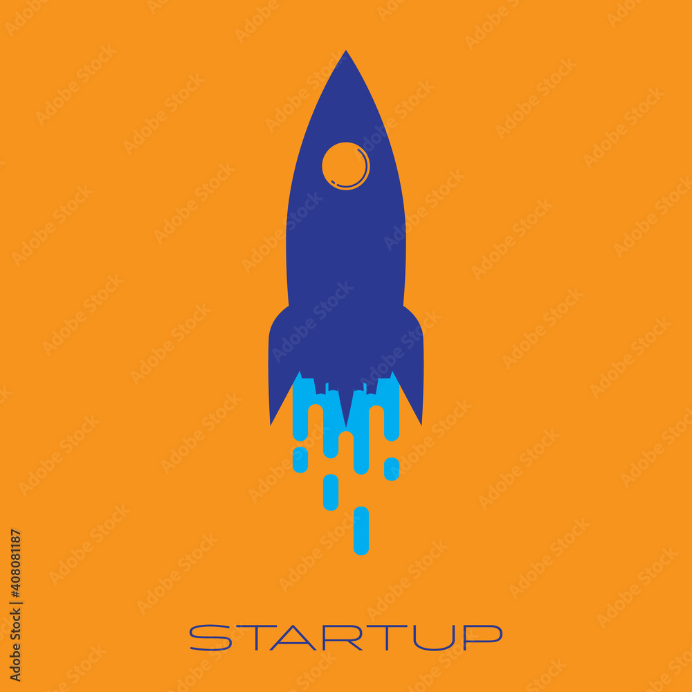 Blue rocket launch flat icon, business start up concept vector illustration Blue rocket launch flat icon, business start up concept vector illustration
