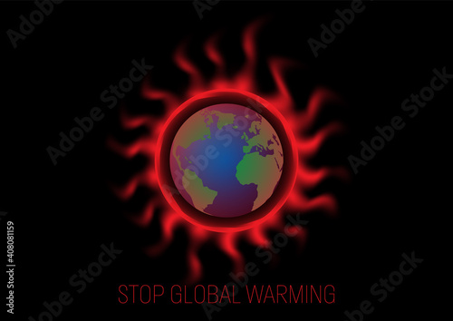 Heat wave around earth, global warming environmental concept vector illustration