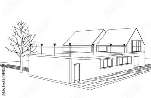 house architectural sketch 3d illustration