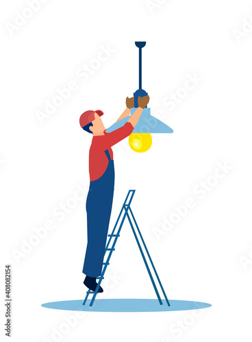 Vector of an electrician installing a lamp