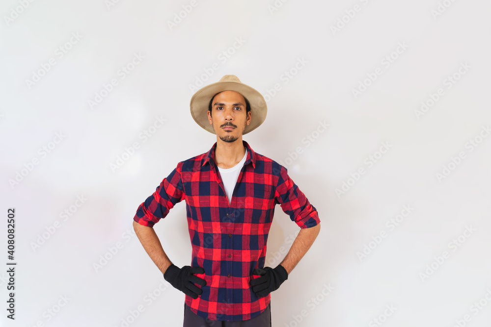 Farmer black man with hat and gloves isolated