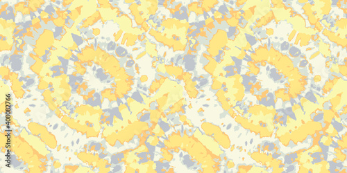Vector Dye Effect Seamless. Ethnic Texture. Floral Psychedelic Borders. Grey Mottled Prints. Abstract Bohemian Tile. Yellow Tie Dye Tile. Watercolor Tile pattern. Bleach Tie Dye.