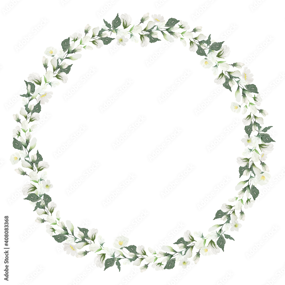Vintage water color small white flower wreath frame, vector illustration flower art decoration concept