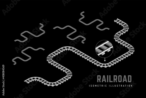The railway isomteric. 3d vector illustration on a black