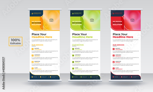 Roll up banner set design template design. Roll up banner design, roll up banner red, roll up banner blue, roll up banner yellow, roll up banner. Corporate roll up banner. Modern roll up banner.
