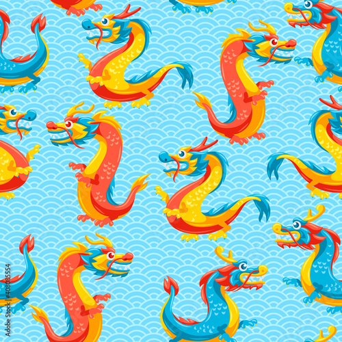 Seamless pattern with Chinese dragons.