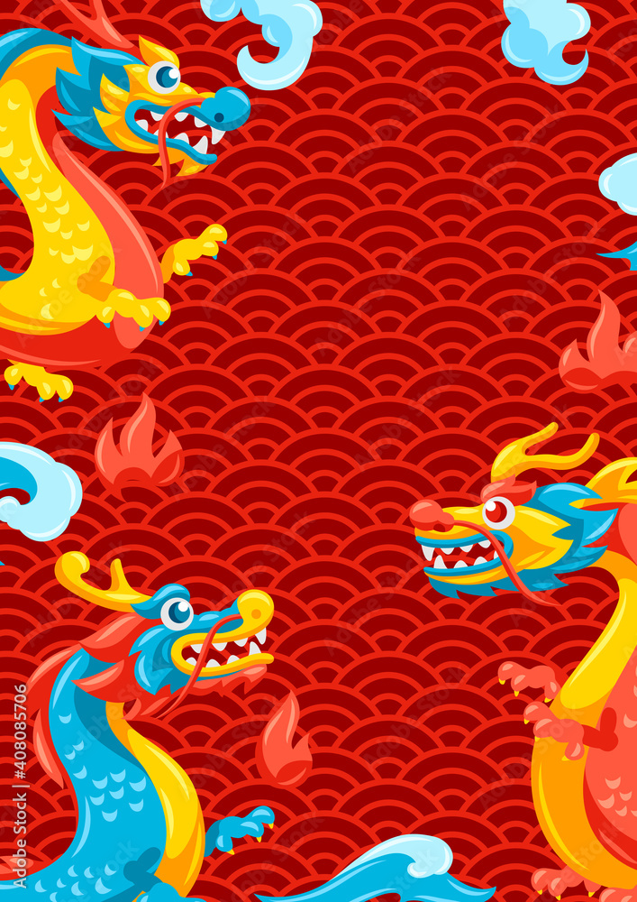 Background with Chinese dragons.