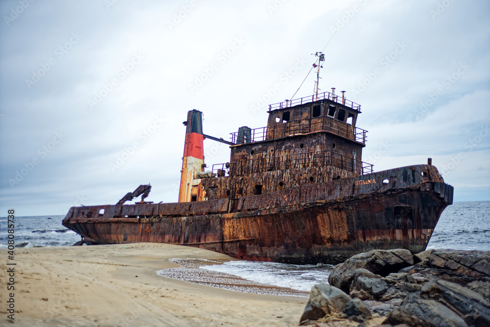 Nigerian pirate ship stranded on a beach