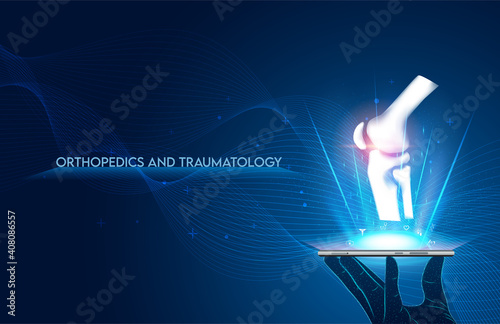Technology for treatment of knee bone. Abstract traumatology and orthopedics. Medical science in the hospital for body joints.