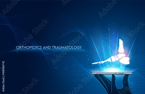 Technology for treatment of bone ankle injury. Abstract traumatology and orthopedics. Medical science in the hospital for body joints.