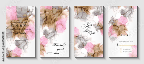 Modern creative design,  background marble texture. Wedding invitation.  Alcohol ink. Vector illustration.