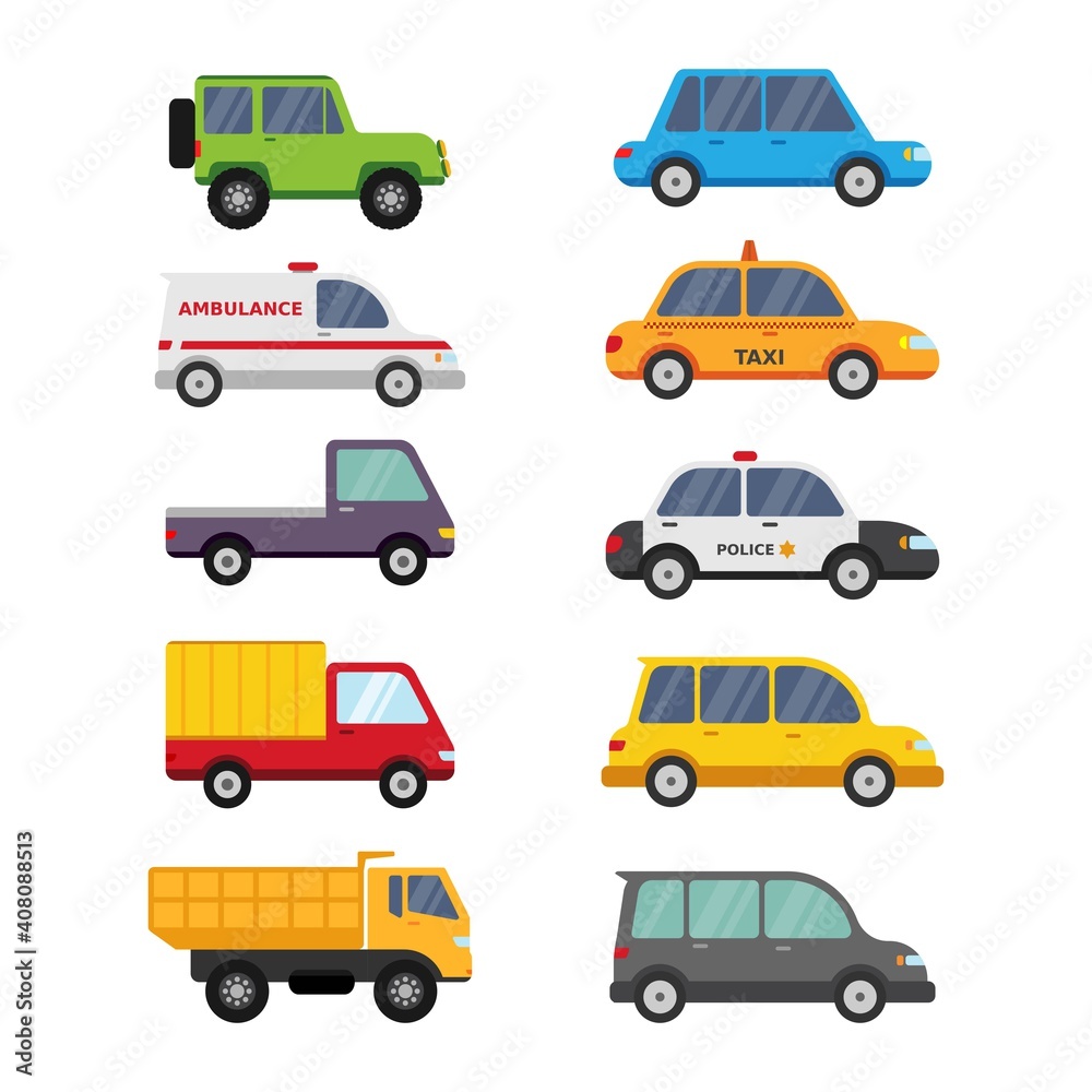 Cute car vehicle cartoon collections for pre school education and children vector illustration