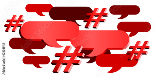 Réseaux Sociaux et Hashtag 3D Rouge