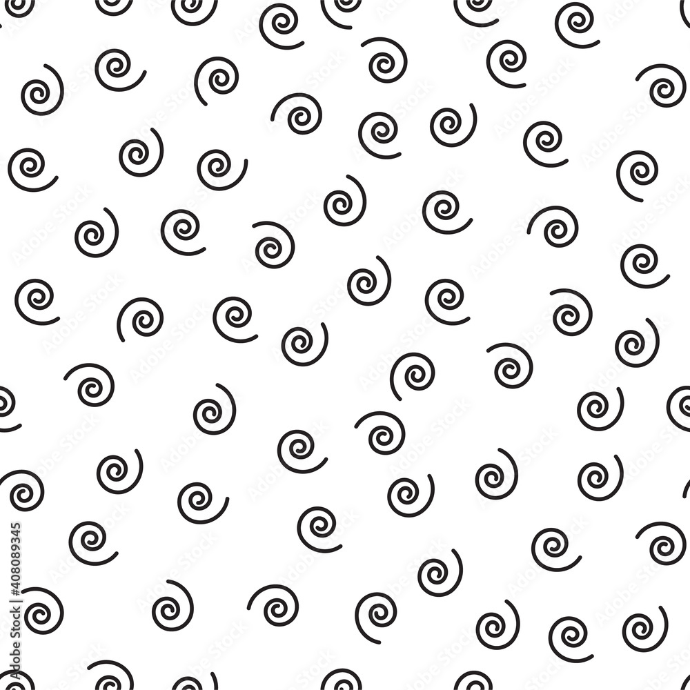 Abstract spiral pattern with hand drawn spirals. Cute vector spiral pattern. Seamless spiral pattern for fabric, wallpapers, wrapping paper, cards and web backgrounds.
