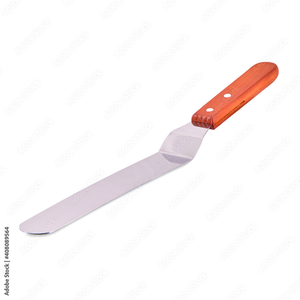 Metal spatula isolated on white background, copy space Metal spatula isolated on white background, copy space