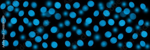 Widescreen black background with blue bokeh, for overlay