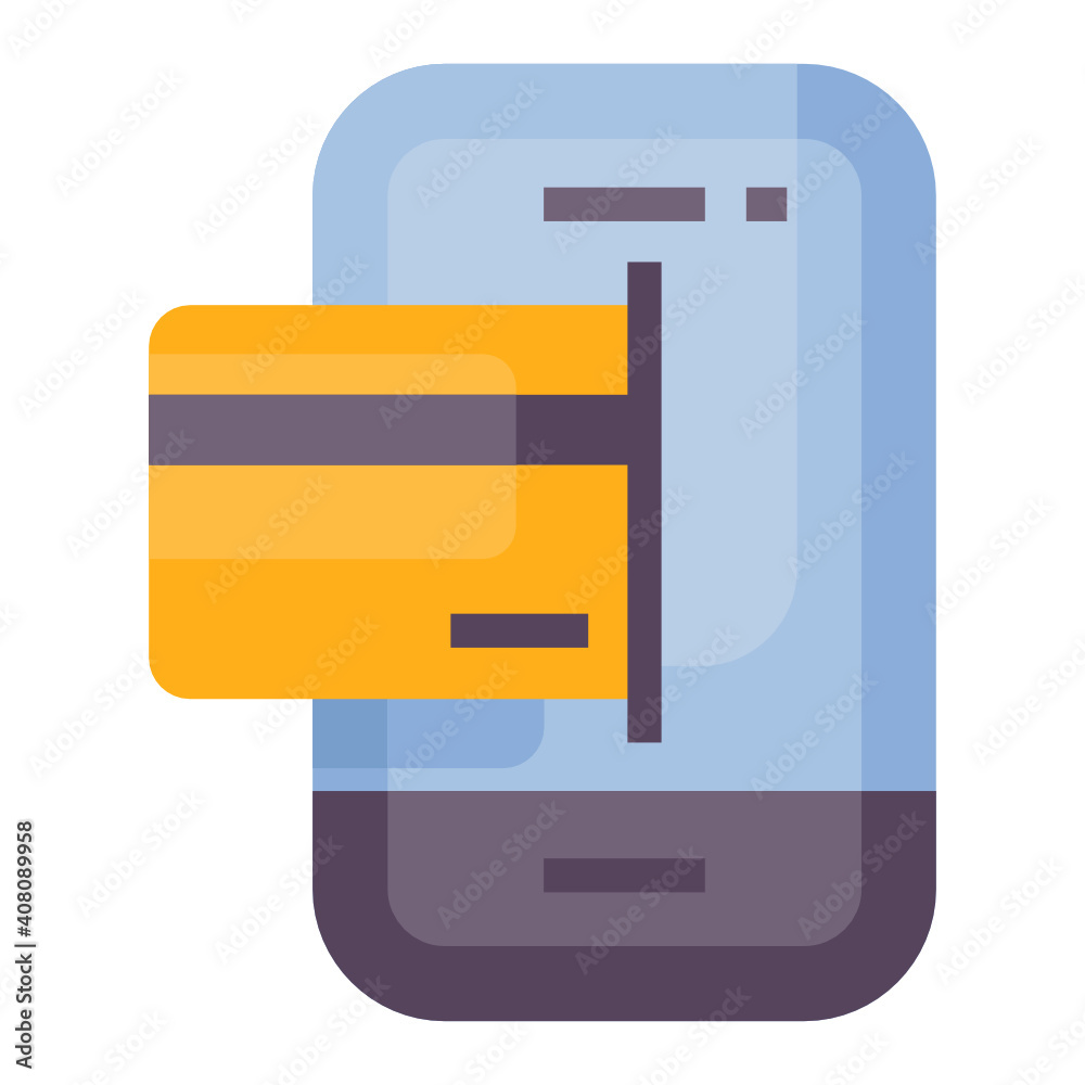 Online payment card with smartphone icon design flat style Online payment card with smartphone icon design flat style